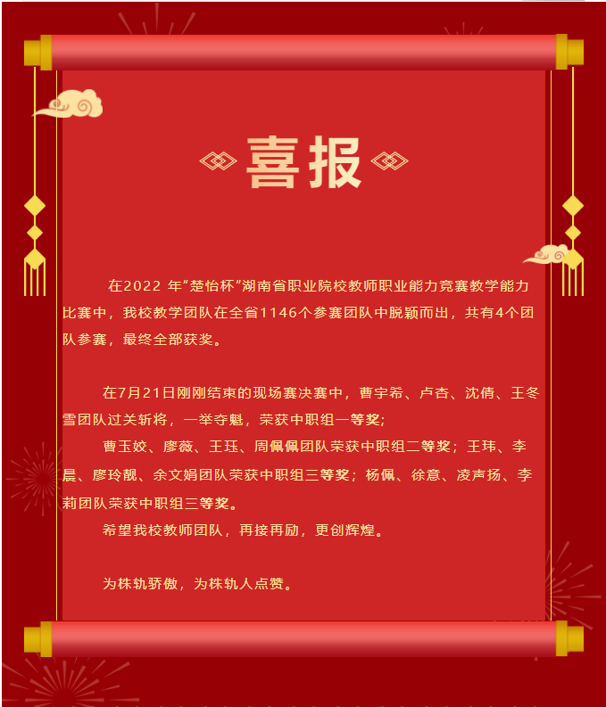 一個(gè)省一等獎(jiǎng)，一個(gè)省二等獎(jiǎng)，二個(gè)省三等獎(jiǎng)，株軌在閃耀